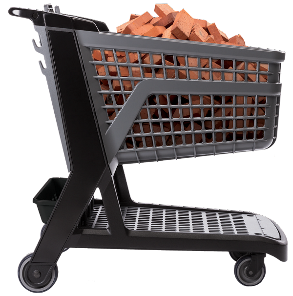 A Bemis cart is full of bricks.